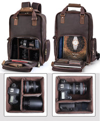 Crazy Horse Leather Backpack for DSLR Camera and 15.6 inches Laptop