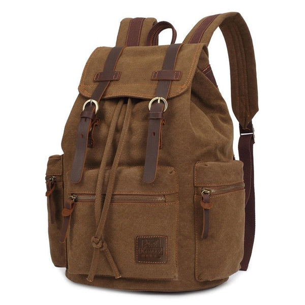 Vintage Leather Saddle Canvas Rucksack 15.6 inches Computer Backpack