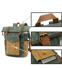 Unisex Two Toned Waxed Canvas Roll Top Backpack with Computer Sleeve