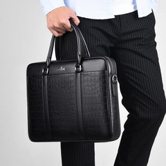 All-Black Crocodile Embossed Leather Work Briefcase 14 inches Laptop Bag