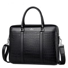 All-Black Crocodile Embossed Leather Work Briefcase 14 inches Laptop Bag