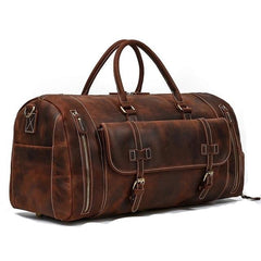 Chic Vacationer Carry-On Cowhide Leather Duffel Bag with Shoe Pocket