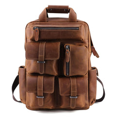 Classic Multi-Pocket Crazy Horse Leather Backpack for Travel and Office