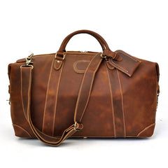 Classic Genuine Cowhide Leather Carry-On Weekender with Shoulder Strap