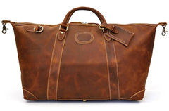 Classic Genuine Cowhide Leather Carry-On Weekender with Shoulder Strap