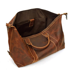 Classic Genuine Cowhide Leather Carry-On Weekender with Shoulder Strap