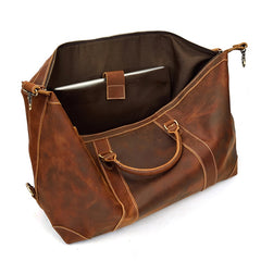 Classic Genuine Cowhide Leather Carry-On Weekender with Shoulder Strap