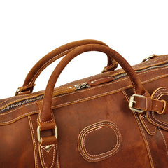 Classic Genuine Cowhide Leather Carry-On Weekender with Shoulder Strap