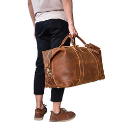 Classic Genuine Cowhide Leather Carry-On Weekender with Shoulder Strap