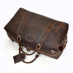 Classic Genuine Cowhide Leather Carry-On Weekender with Shoulder Strap