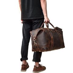 Classic Genuine Cowhide Leather Carry-On Weekender with Shoulder Strap