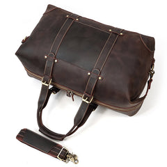 Classic Genuine Cowhide Leather Carry-On Weekender with Shoulder Strap