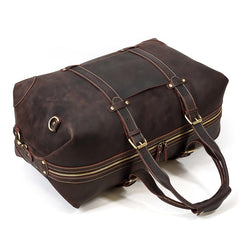 Classic Genuine Cowhide Leather Carry-On Weekender with Shoulder Strap