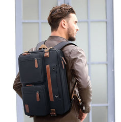 Hybrid Leather Trimmed Canvas Briefcase, Converts to Backpack, Two Sizes