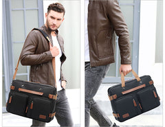 Hybrid Leather Trimmed Canvas Briefcase, Converts to Backpack, Two Sizes