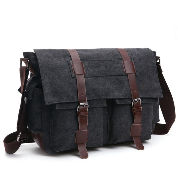 Classic Leather-Trimmed Canvas Messenger Bag Laptop Bag Shoulder Bag