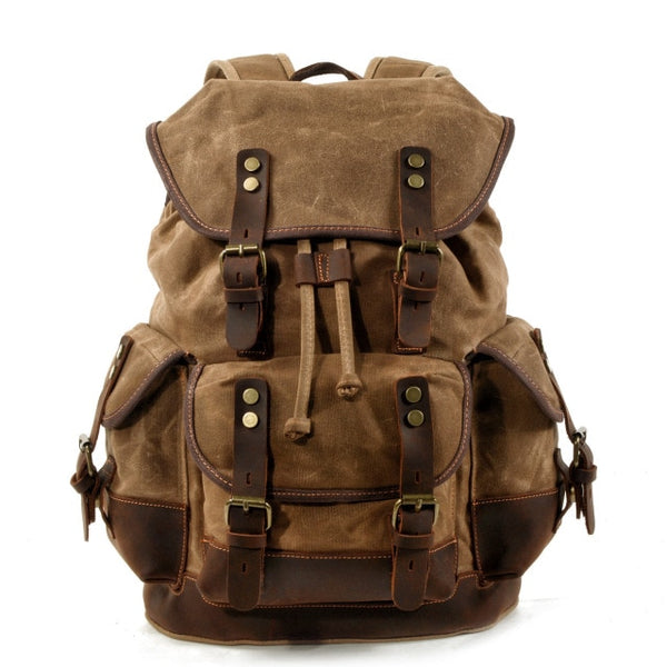 Leather Trimmed Canvas Carryall Rucksack 15.6” Laptop Carrying Backpack