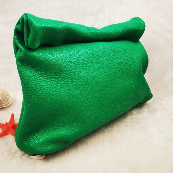 Designer Genuine Leather Handbag Chic Snap-Shut Clutch Bag - One Size