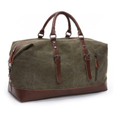 Canvas Duffel Bag with Leather Trim Large Travel Bag with Shoulder Strap