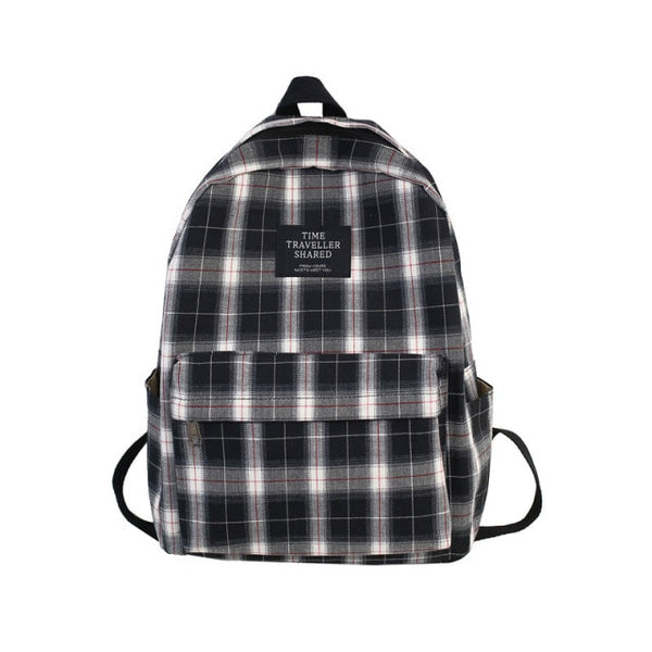 Durable Check Pattern School Daypack Canvas Travel Backpack for Women