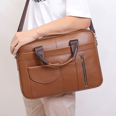 Computer Carrying Bag Work Briefcase, Leather, Brown/Coffee, 15.6 inches