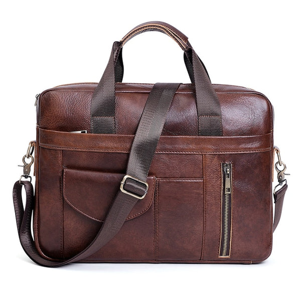 Computer Carrying Bag Work Briefcase, Leather, Brown/Coffee, 15.6 inches