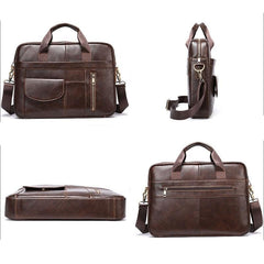 Leather Messenger Briefcase 15.6 inches Computer Carrying Bag for Men