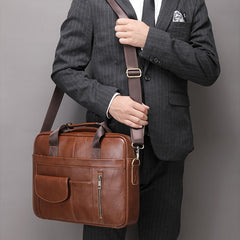 Leather Messenger Briefcase 15.6 inches Computer Carrying Bag for Men