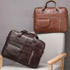 Leather Messenger Briefcase 15.6 inches Computer Carrying Bag for Men