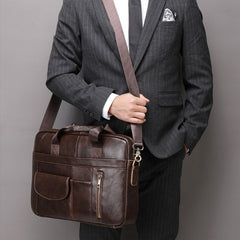 Leather Messenger Briefcase 15.6 inches Computer Carrying Bag for Men