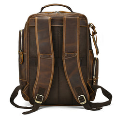 Multi-Pocket Leather Laptop Backpack with Zipper Closure 15.6 inches