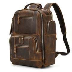 Multi-Pocket Leather Laptop Backpack with Zipper Closure 15.6 inches