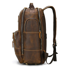 Multi-Pocket Leather Laptop Backpack with Zipper Closure 15.6 inches