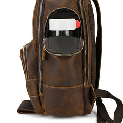 Multi-Pocket Leather Laptop Backpack with Zipper Closure 15.6 inches