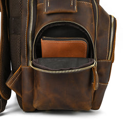 Multi-Pocket Leather Laptop Backpack with Zipper Closure 15.6 inches