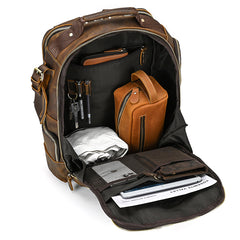 Multi-Pocket Leather Laptop Backpack with Zipper Closure 15.6 inches