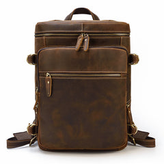 Work & Travel Leather Backpack with Zippers for Men, Brown, One Size