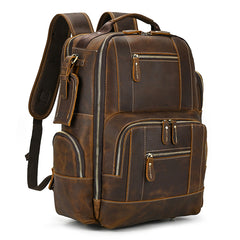 Multi-Pocket Leather Laptop Backpack with Zipper Closure 15.6 inches