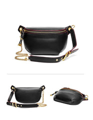 Chic Women’s Leather Fanny Pack Crossbody Bag, Black/Green/Pink/Yellow