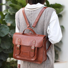 Sleek Hybrid Vegan Leather Flapover Satchel Backpack with Shoulder Strap