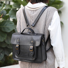 Sleek Hybrid Vegan Leather Flapover Satchel Backpack with Shoulder Strap