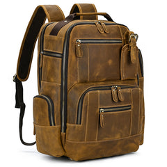 Multi-Pocket Leather Laptop Backpack with Zipper Closure 15.6 inches