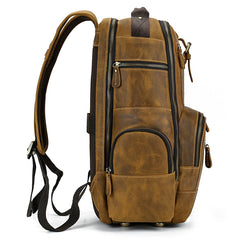 Multi-Pocket Leather Laptop Backpack with Zipper Closure 15.6 inches