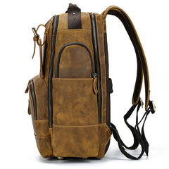 Multi-Pocket Leather Laptop Backpack with Zipper Closure 15.6 inches