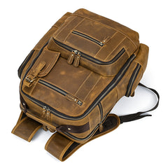 Multi-Pocket Leather Laptop Backpack with Zipper Closure 15.6 inches