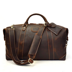 Classic Genuine Cowhide Leather Carry-On Weekender with Shoulder Strap