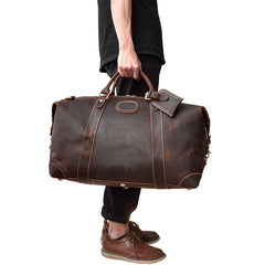 Classic Genuine Cowhide Leather Carry-On Weekender with Shoulder Strap