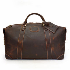 Classic Genuine Cowhide Leather Carry-On Weekender with Shoulder Strap