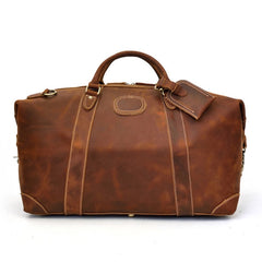 Classic Genuine Cowhide Leather Carry-On Weekender with Shoulder Strap